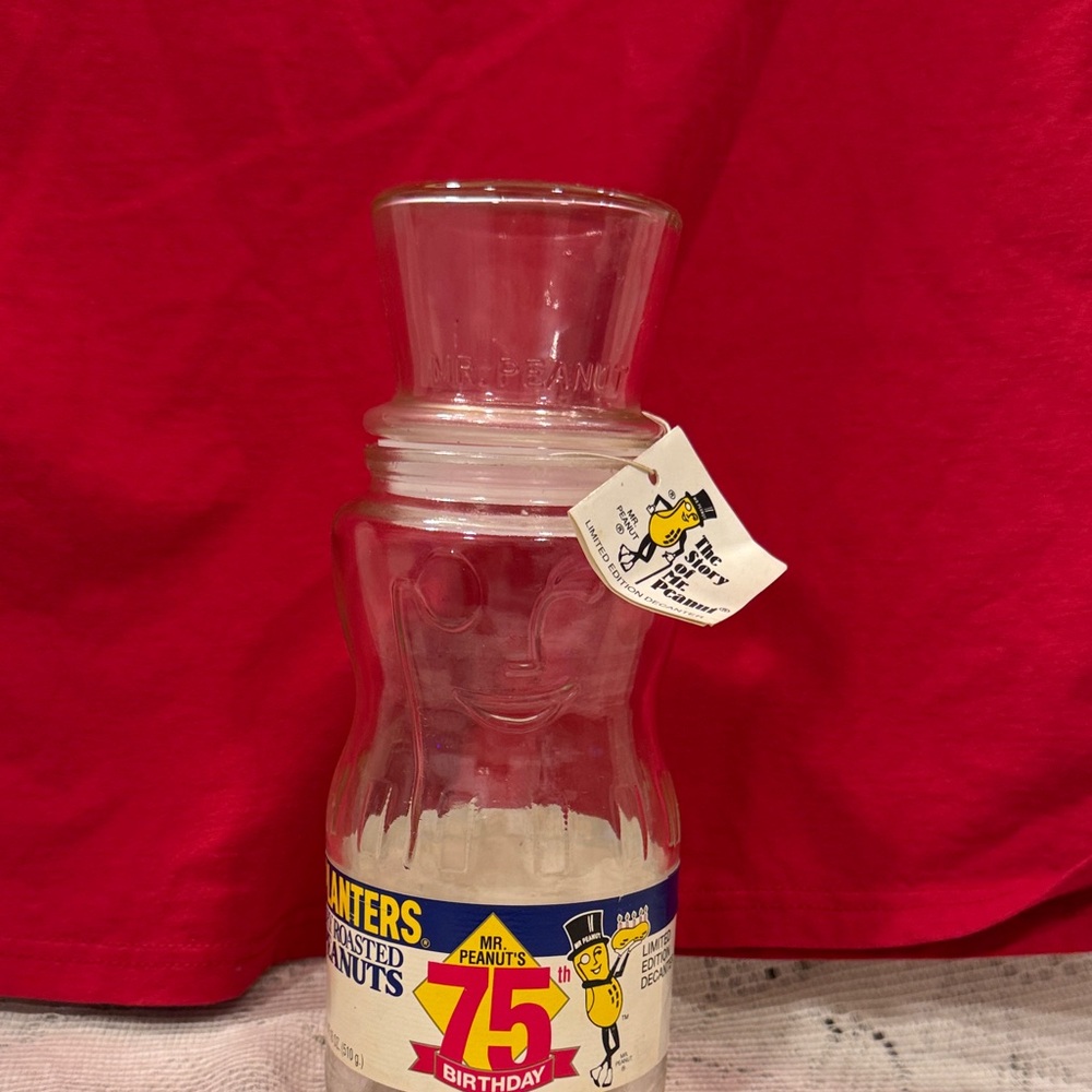 Planters Mr Peanut 75 Birthday Jar with ORIGINAL RARE with label and tag! VTG